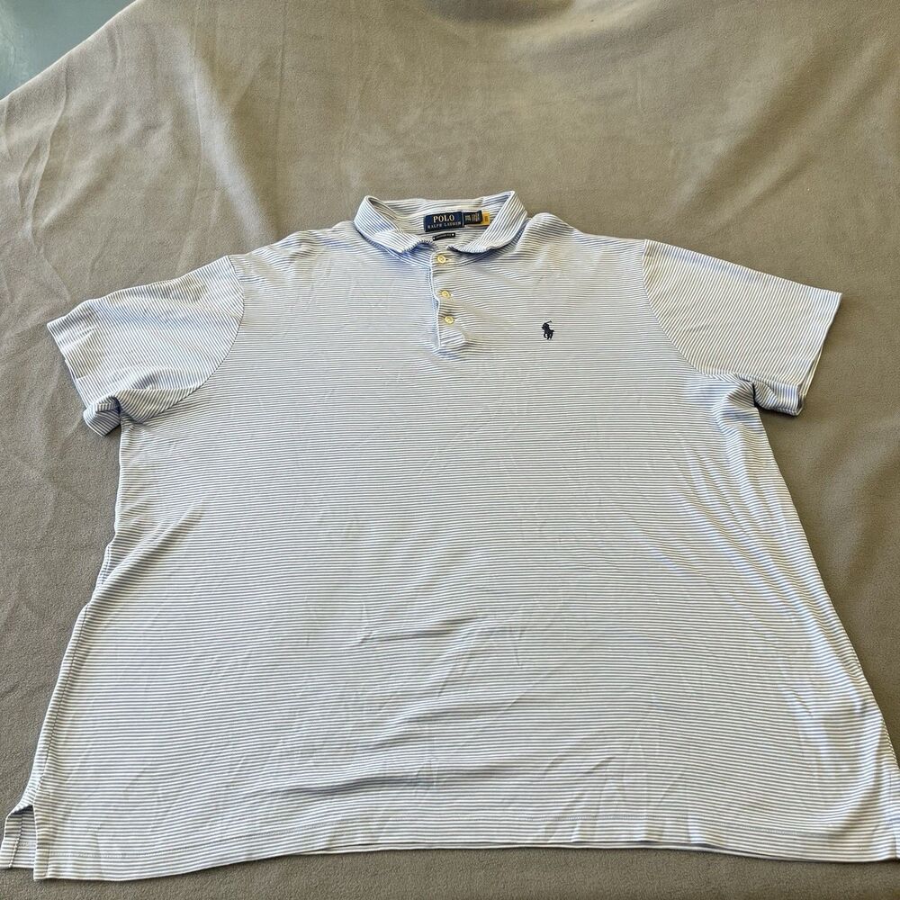 Polo Ralph Lauren Polo Shirt Mens 2XL Blue White Striped Classic Fit 100% Cotton